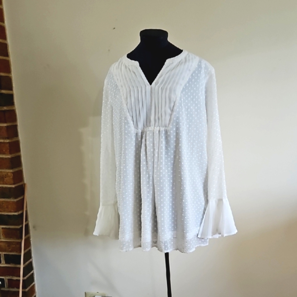 Krazy Kat White Pleated Mandarin Collar Blouse